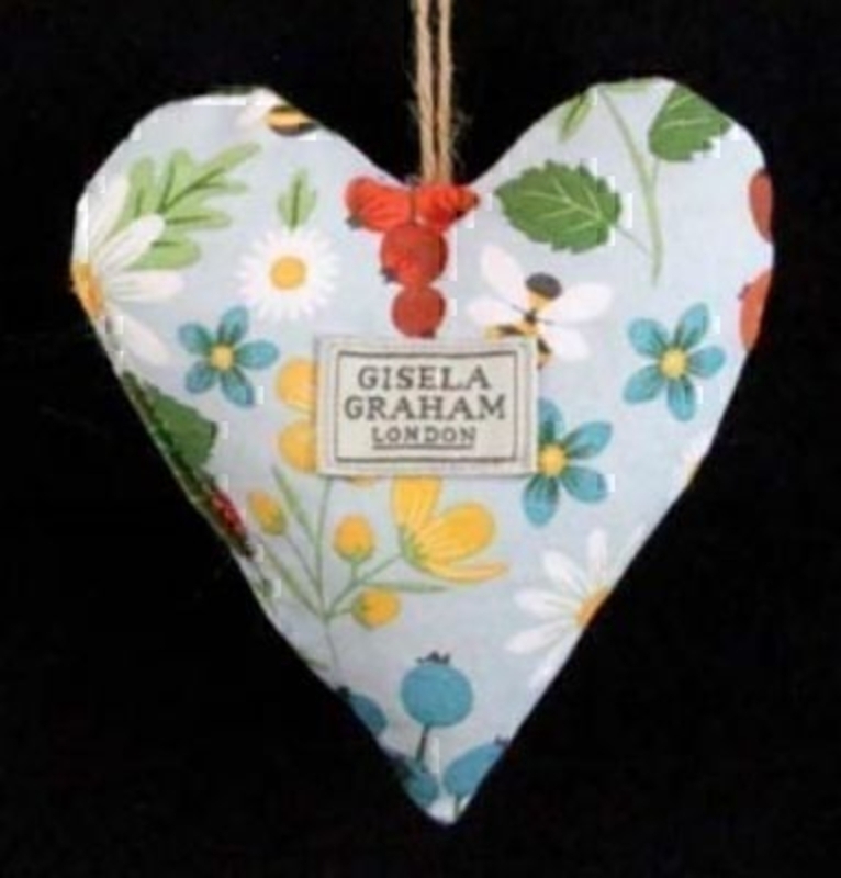Canvas, lavender filled, hanging heart decoration in the Kitchen Garden design by Gisela Graham.  Great additional gift for gardeners. Size 11x11x3.5cm